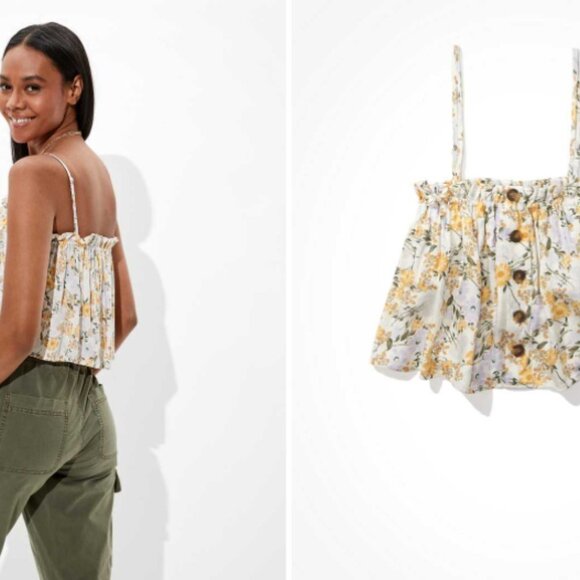 Sale 3/$20 | AE Printed Floral Button-Up Tube Top - Picture 7 of 9